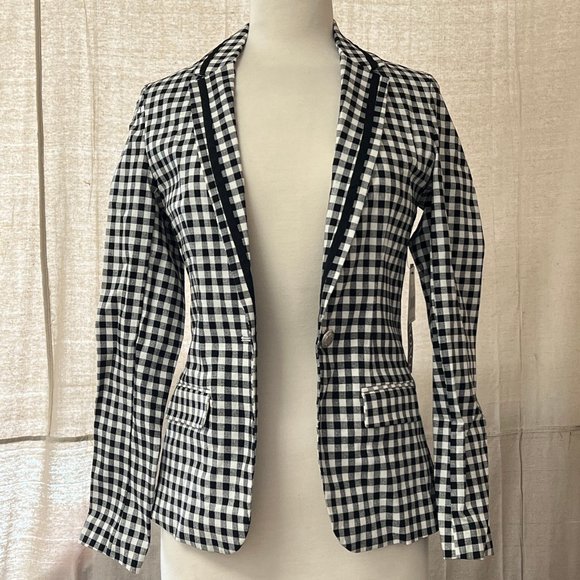 NWT XOXO,Xoxo Juniors' Gingham-Print Blazer black white stretch M - Picture 1 of 5